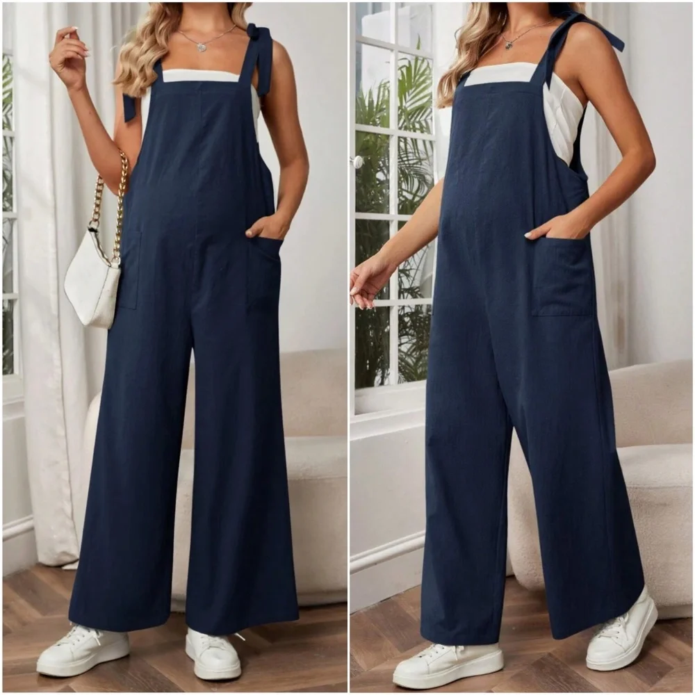 Maternity Solid Wide leg Jumper Jumpsuit - Picture 6 of 6